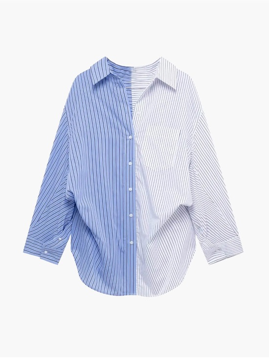 Zara Tops - Zara Two-Tone Blue and White Striped Button-Down Shirt